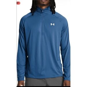 Under Armour Tech Mens Training Top Blue Long Sleeve Half Zip Gym Excerise Med